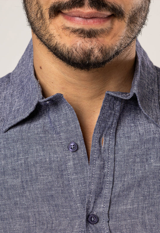 Camisa Linho com Algodão Capri MC Marinho