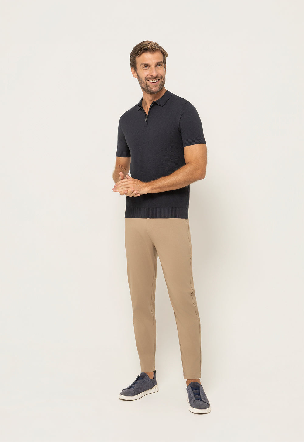 Polo Tricot Meio Zip Chumbo