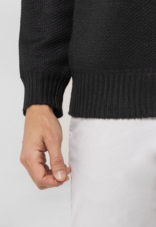 TRICOT MESCLADO MEIO ZIP PRETO