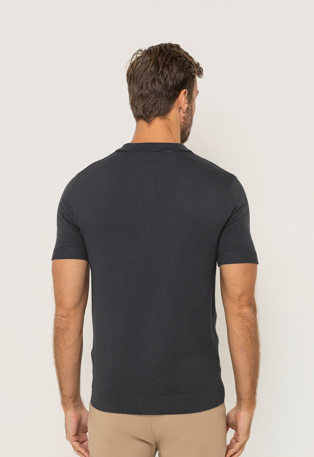 Polo Tricot Meio Zip Chumbo