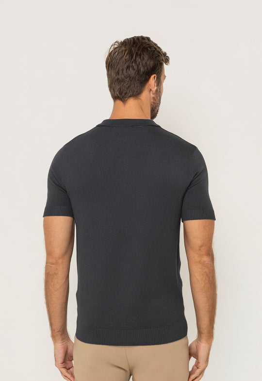 Polo Tricot Meio Zip Chumbo