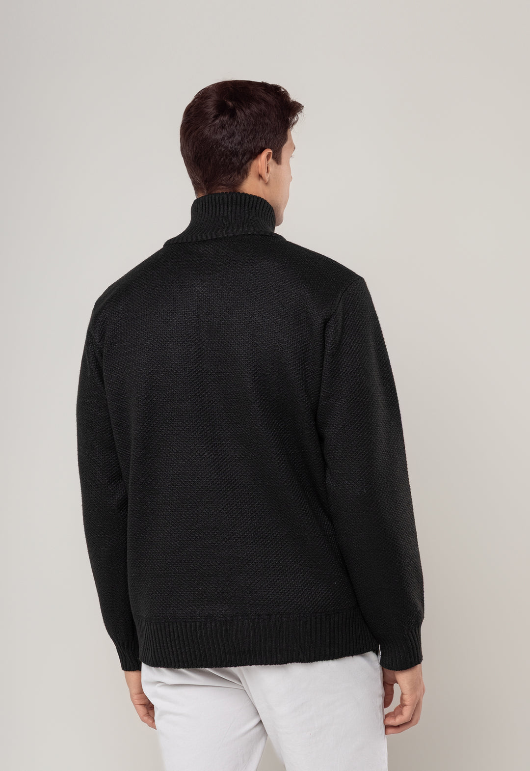 TRICOT MESCLADO MEIO ZIP PRETO