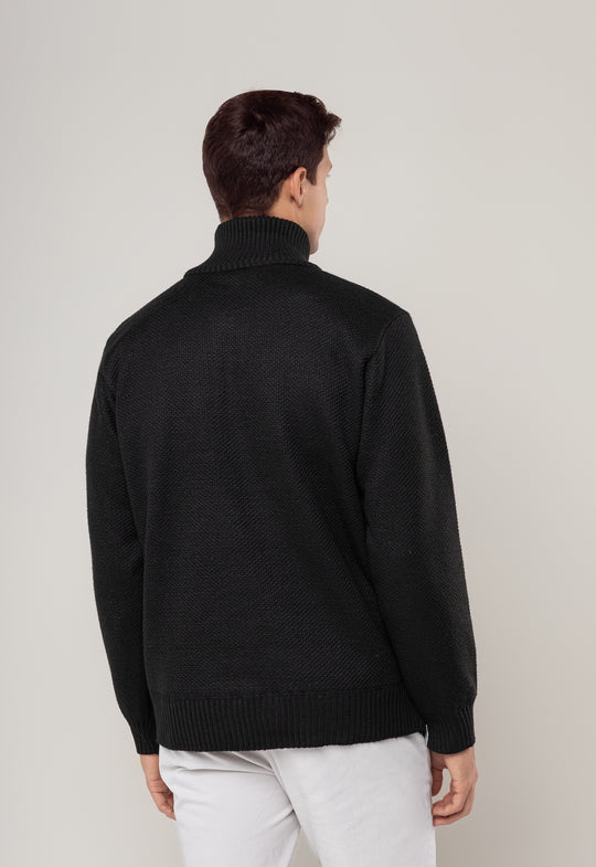 TRICOT MESCLADO MEIO ZIP PRETO