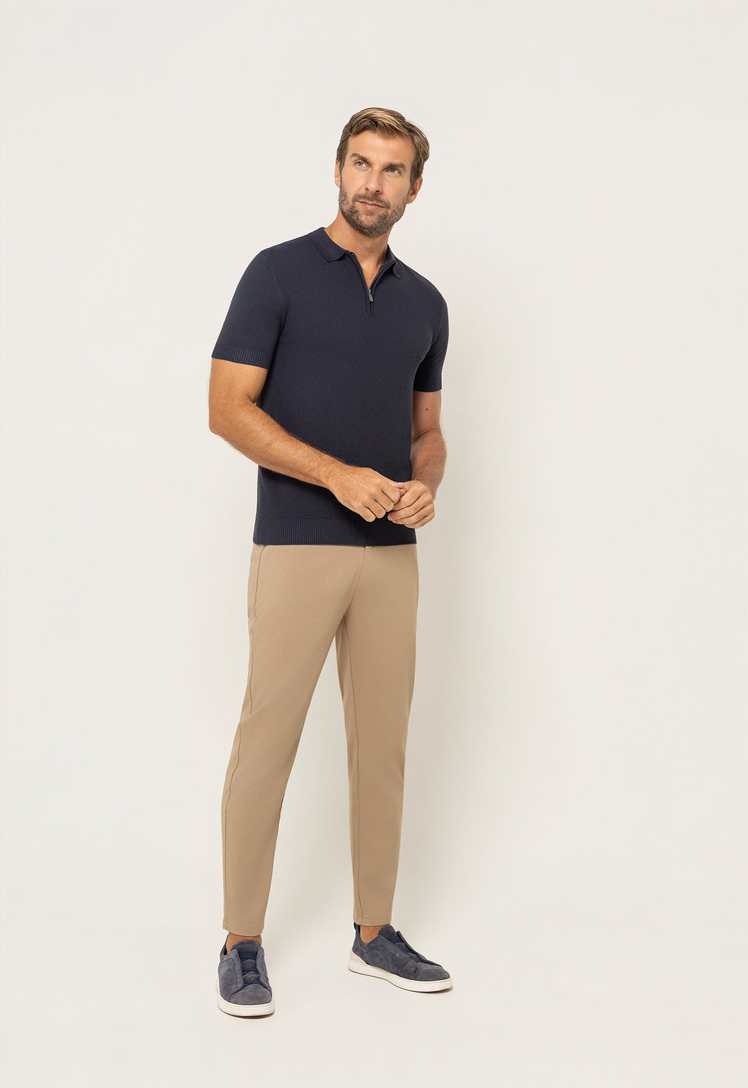 Polo Tricot Meio Zip Marinho