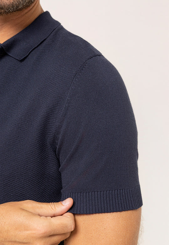 Polo Tricot Meio Zip Marinho