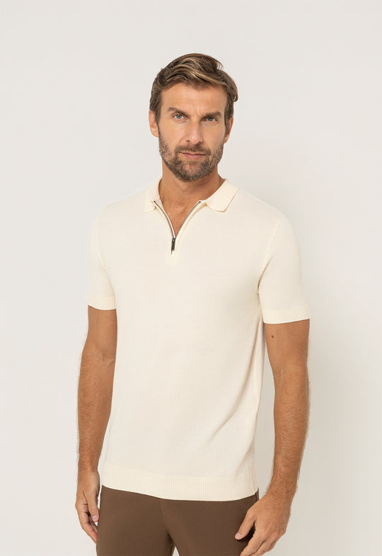 Polo Tricot Meio Zip Creme