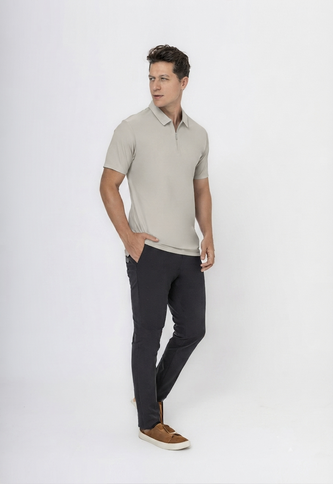 POLO DRY-FIT MOTION ZIP CINZA CLARO